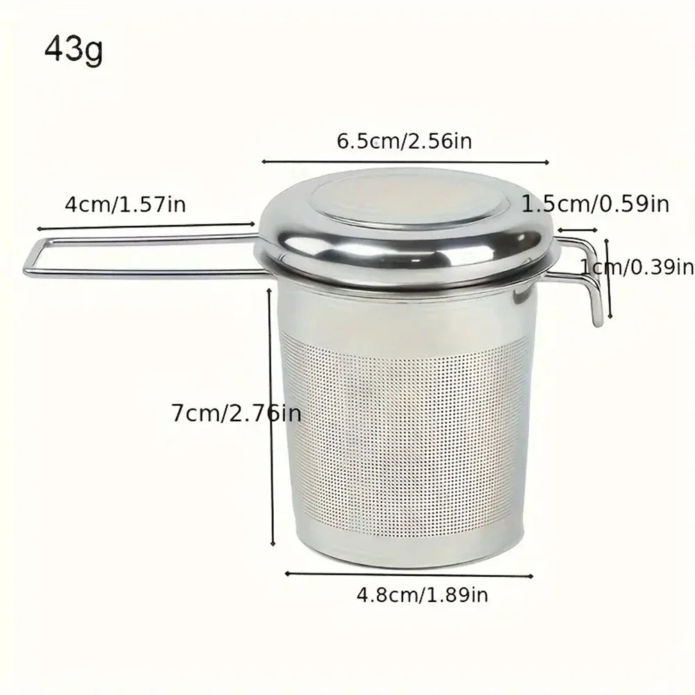 Colador de té de acero inoxidable de primera calidad con asa plegable extensible, colador de té suelto con tapa, antiescaldaduras, filtro de té multifuncional, 1 pieza 