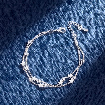 Fine 925 sterling silver Cadeia estrelas Pulseiras para as mulheres Encantos designer de moda festa Jóias Presentes De Casamento Feriado