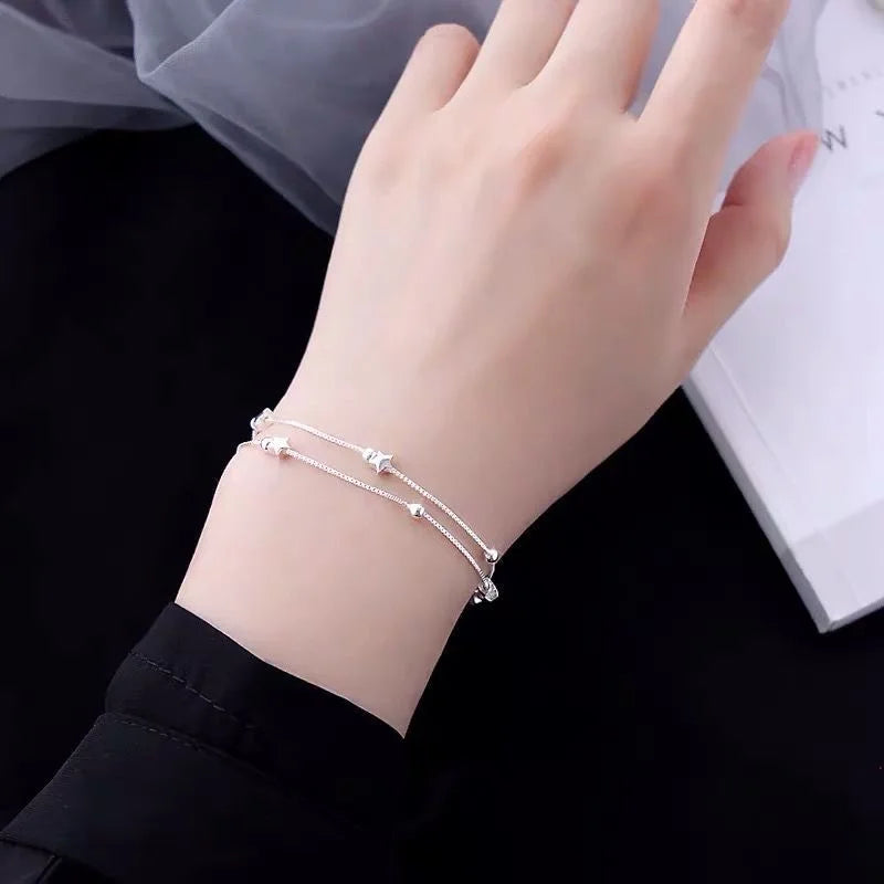 Fine 925 sterling silver Chain Stars Bracelets for women Charms fashion designer party Jewelry Holiday Wedding Gifts 
