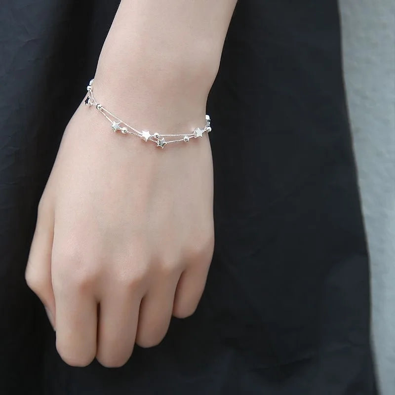 Fine 925 sterling silver Chain Stars Bracelets for women Charms fashion designer party Jewelry Holiday Wedding Gifts 