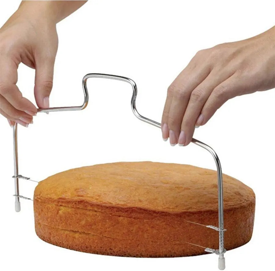 Cortador de pasteles de alambre doble ajustable de acero inoxidable, nivelador de cupcakes, cortador de capas niveladoras de fondant, herramienta para decorar y hornear. 