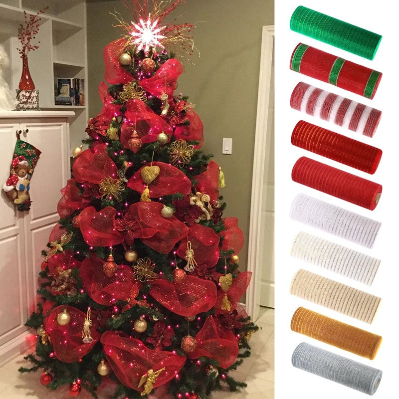 Fita De Malha De Natal Para DIY, Wreath Bow, Decorações De Árvore Para Casa, Presentes De Natal, Ano Novo 2025, 1 Rolo