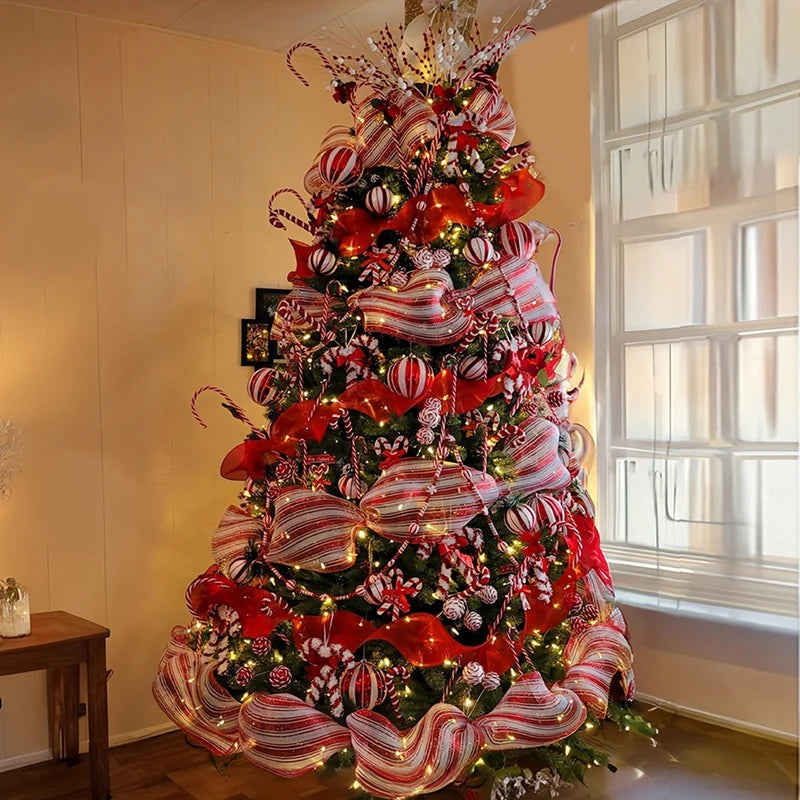 Christmas Knitted Ribbon for DIY, Wreath Bow, Home Tree Decorations, Christmas Gifts, New Year 2025, 1 Roll 