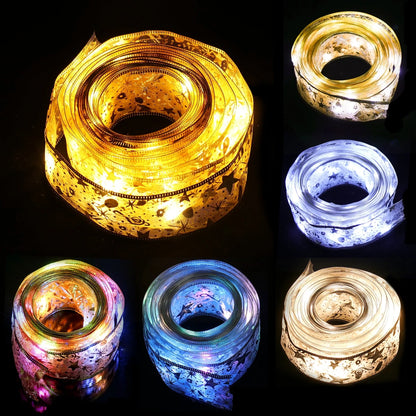 Guirnalda de luces navideñas con cintas, adornos navideños para el hogar, adornos navideños 2024, regalos de Navidad, Año Nuevo 2025 