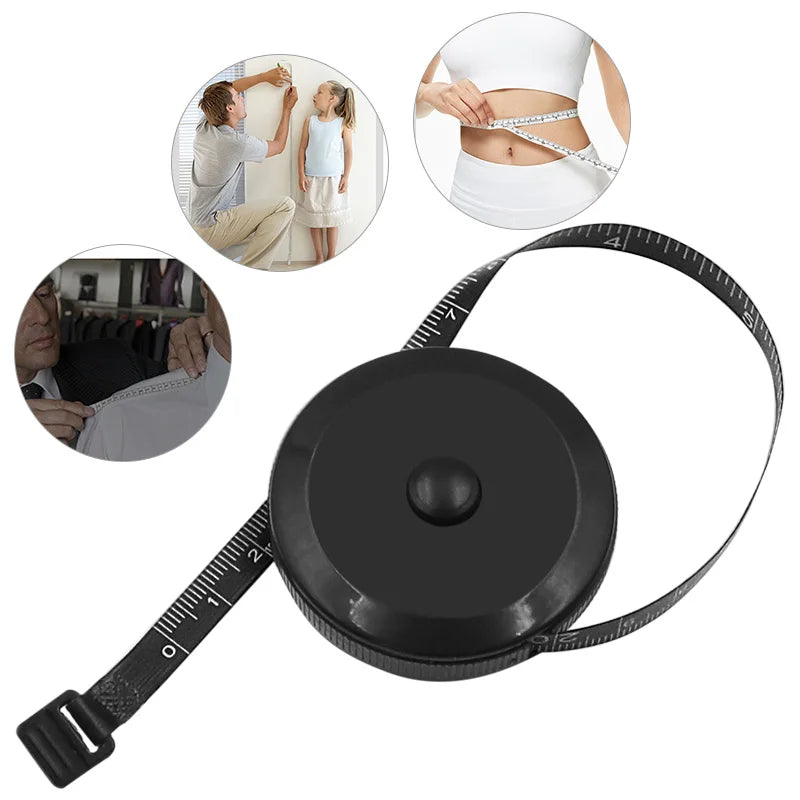 Fita métrica dupla face preta, 1.5m, 60 polegadas, retrátil, ferramentas abs flexível, costura, mini fita métrica