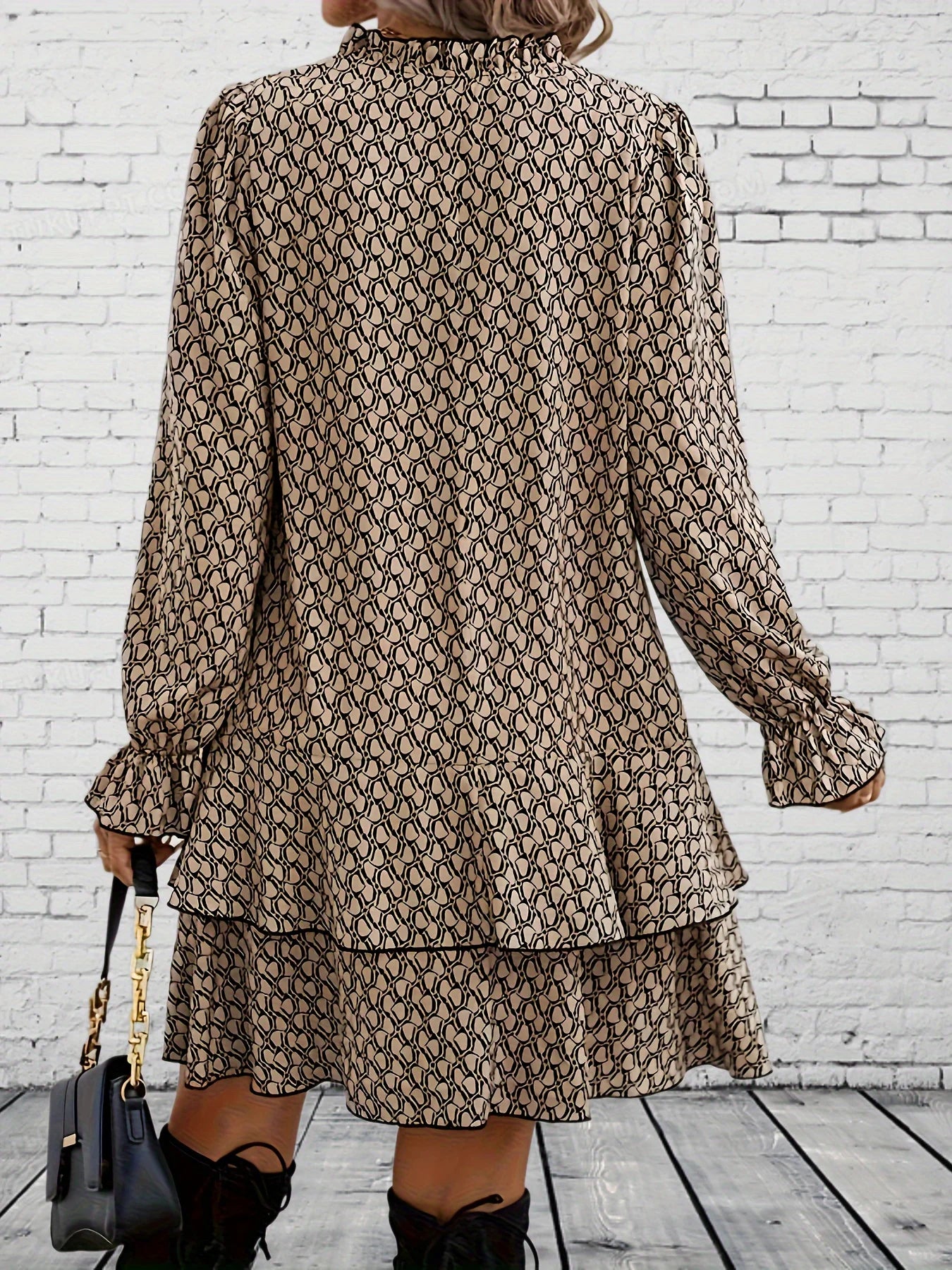 Flare manga plissado vestido, plus size, impressão