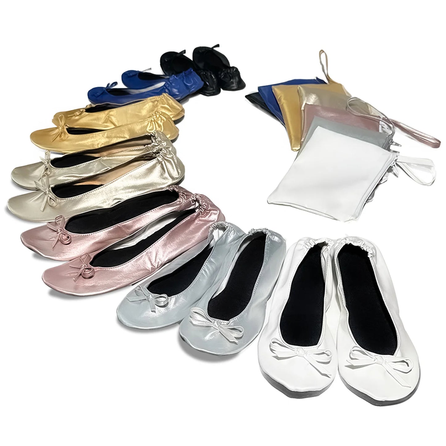 Portable Foldable Soft Sole Ballet Flats for Women, Roll Up Slippers, Comfortable Slip-On Flat Shoes, Travel &amp; Wedding, Bag Included 