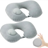 Flocagem inflável portátil pescoço travesseiro, adequado para viagens ao ar livre, viagens de negócios, Camping, Self Filled