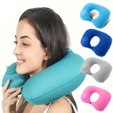 Flocagem inflável portátil pescoço travesseiro, adequado para viagens ao ar livre, viagens de negócios, Camping, Self Filled