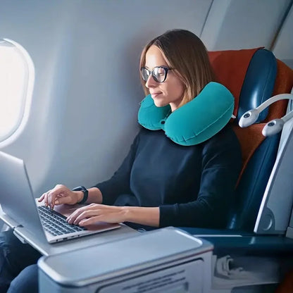 Flocagem inflável portátil pescoço travesseiro, adequado para viagens ao ar livre, viagens de negócios, Camping, Self Filled