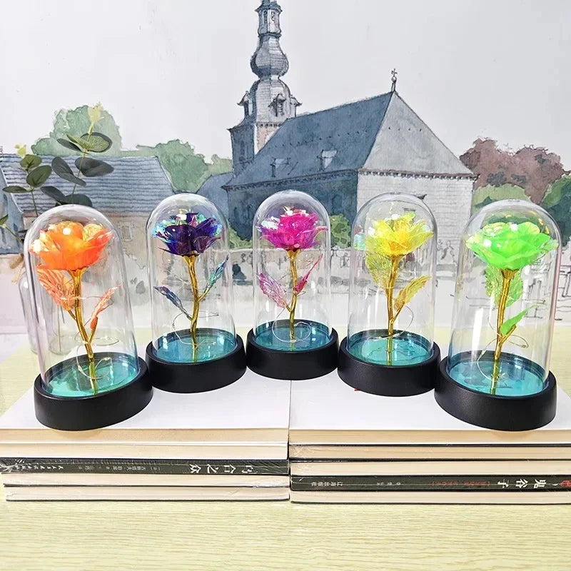 Artificial Rose Flowers for Girlfriend, Eternal Rose, LED Light, Leaf Flower, Wedding Decoration, Christmas Gifts, Valentine's Day 