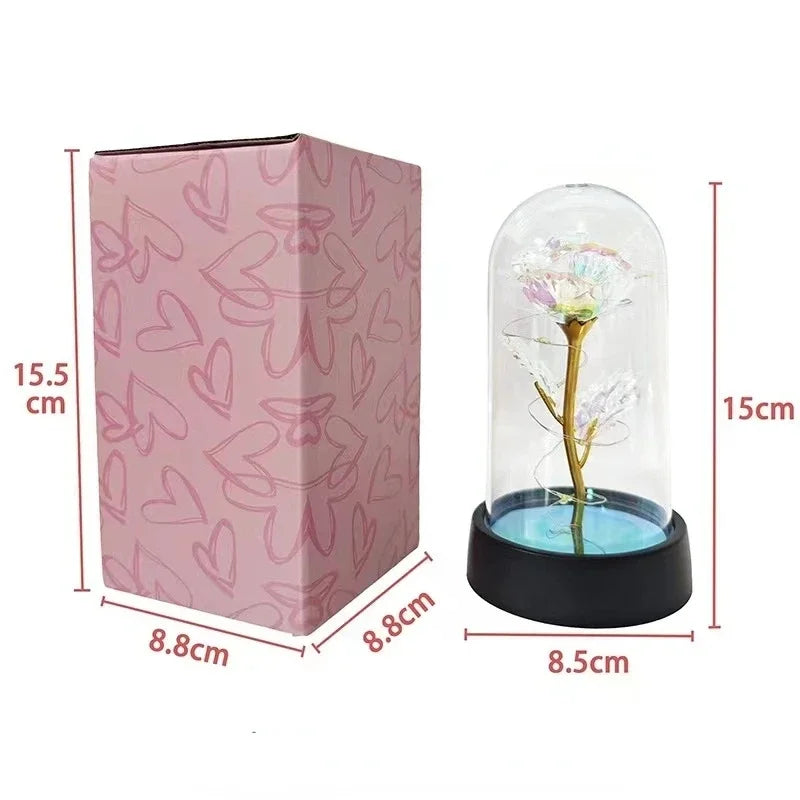 Artificial Rose Flowers for Girlfriend, Eternal Rose, LED Light, Leaf Flower, Wedding Decoration, Christmas Gifts, Valentine's Day 