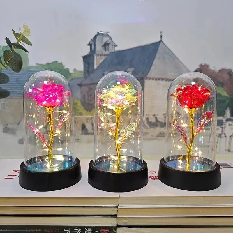 Artificial Rose Flowers for Girlfriend, Eternal Rose, LED Light, Leaf Flower, Wedding Decoration, Christmas Gifts, Valentine's Day 