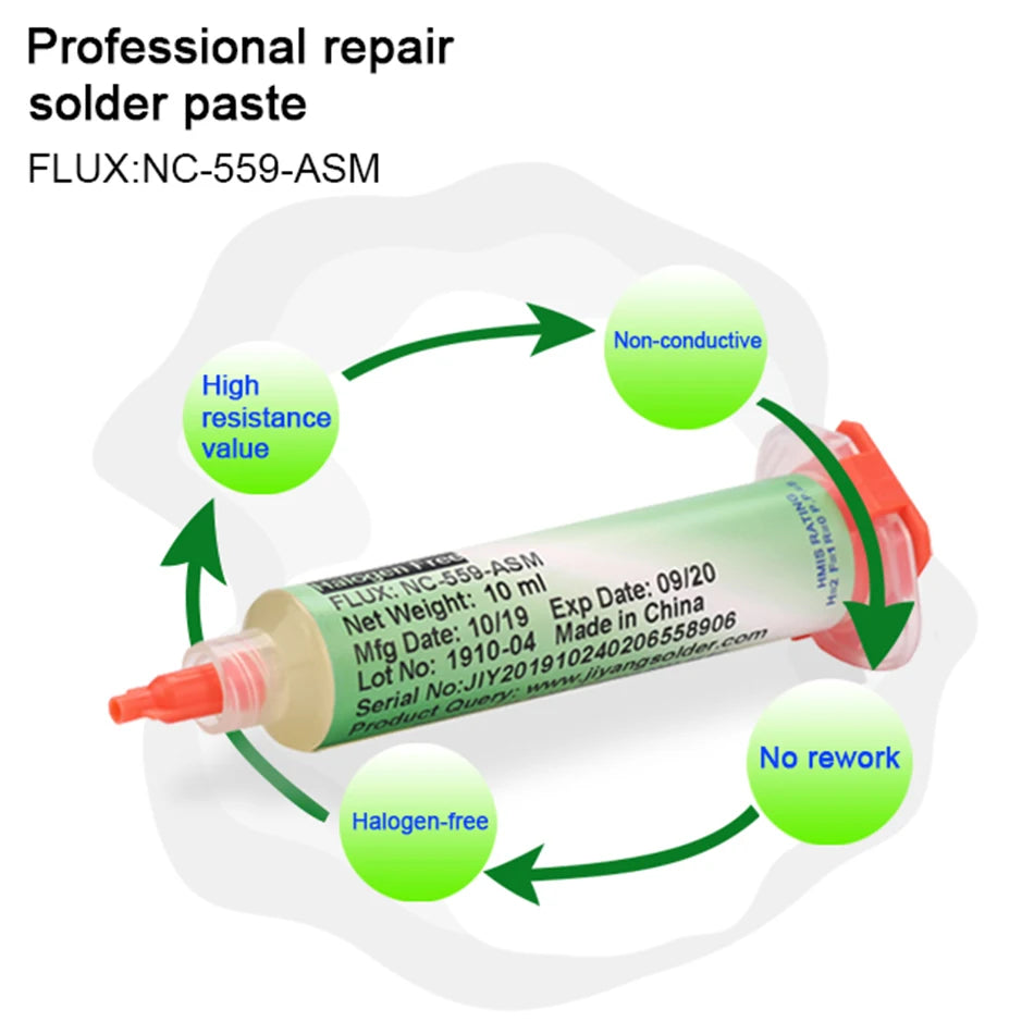 Soldering Fluxes 100% Original AMTECH NC-559-ASM Solder Flux Premium No-Clean Solder Paste Suitable for BGA SMD Soldering Station and Rework Station 10cc AMTECH 559 Original 
