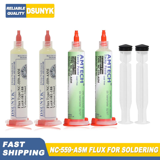 Soldering Fluxes 100% Original AMTECH NC-559-ASM Solder Flux Premium No-Clean Solder Paste Suitable for BGA SMD Soldering Station and Rework Station 10cc AMTECH 559 Original 