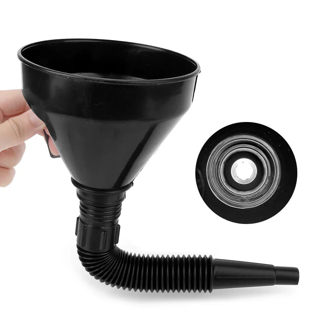 Funil de reabastecimento do motor com filtro para carro, motocicleta, óleo do caminhão, filtro de enchimento a gasolina, mangueira de tubo de extensão