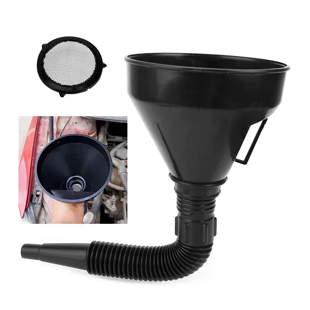 Funil de reabastecimento do motor com filtro para carro, motocicleta, óleo do caminhão, filtro de enchimento a gasolina, mangueira de tubo de extensão