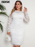 GIBSIE-2024 Primavera Verano Mujer Vestido de Encaje Blanco Manga Larga Cremallera Vestido Midi Sexy Fiesta de Noche Elegante Talla Grande 