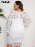 GIBSIE-2024 Primavera Verano Mujer Vestido de Encaje Blanco Manga Larga Cremallera Vestido Midi Sexy Fiesta de Noche Elegante Talla Grande 