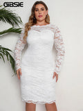 GIBSIE-2024 Primavera Verano Mujer Vestido de Encaje Blanco Manga Larga Cremallera Vestido Midi Sexy Fiesta de Noche Elegante Talla Grande 