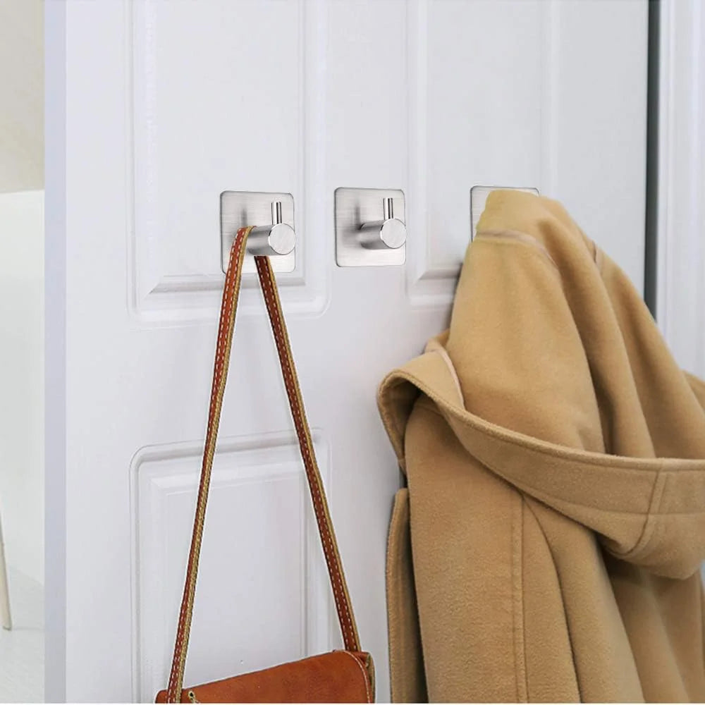 4 ganchos de pared adhesivos resistentes de acero inoxidable, impermeables, para baño y dormitorio. 