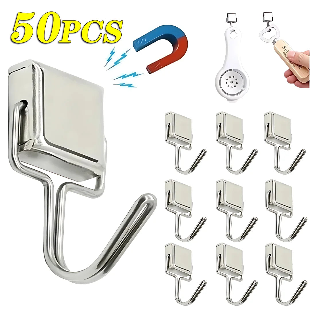 Strong Magnetic Multi-Purpose Storage Hooks, Home Kitchen Bar Key Hooks, Bathroom Hangers, 50Pcs 