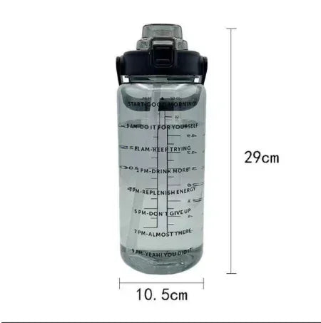Portable Water Bottle with Time Marker, Large Capacity, Plastic Straw, Water Cup, Drink Bottle, Outdoor Sports, Fitness, 2L 