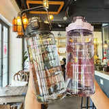 Portable Water Bottle with Time Marker, Large Capacity, Plastic Straw, Water Cup, Drink Bottle, Outdoor Sports, Fitness, 2L 