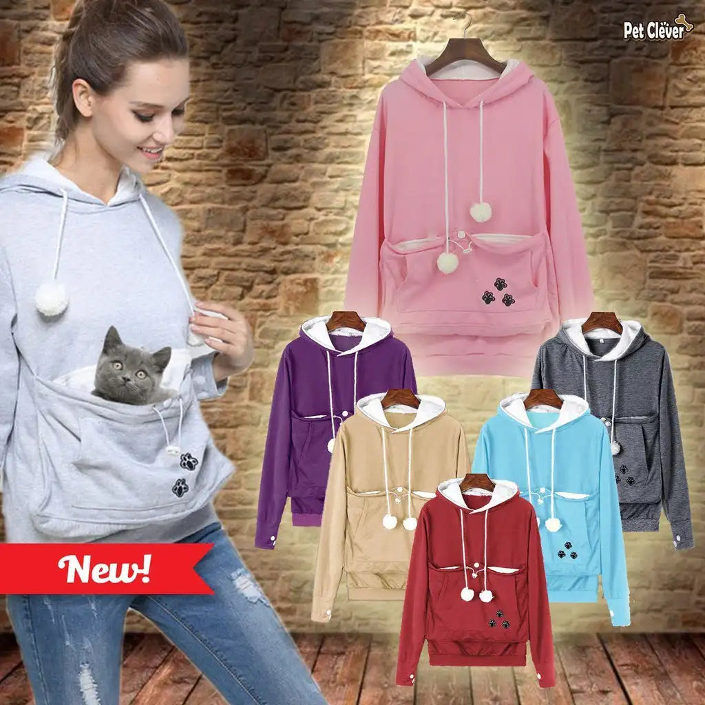 Gato amantes hoodies malote cão animal de estimação hoodies para canguru casual animal de estimação pata pullovers afago bolsa moletom bolso animal orelha com capuz