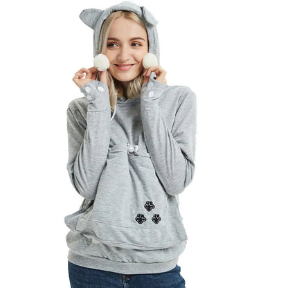 Gato amantes hoodies malote cão animal de estimação hoodies para canguru casual animal de estimação pata pullovers afago bolsa moletom bolso animal orelha com capuz