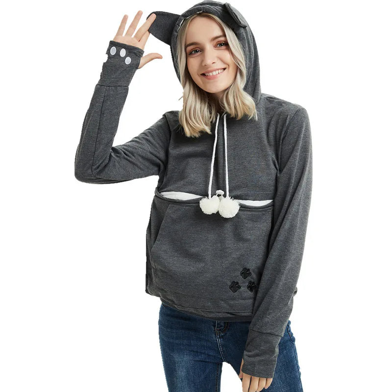 Gato amantes hoodies malote cão animal de estimação hoodies para canguru casual animal de estimação pata pullovers afago bolsa moletom bolso animal orelha com capuz