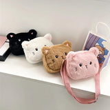 Bolsos cruzados con diseño de gato de dibujos animados para niñas, bolso de hombro de felpa suave, bolsos de peluche, monederos, lindos para niños, moda de invierno 