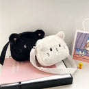 Cartoon Cat Crossbody Bags for Baby Girls, Soft Plush Shoulder Bag, Furry Handbags, Coin Purses, Cute Kids, Winter Fashion 