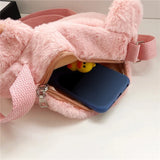 Bolsos cruzados con diseño de gato de dibujos animados para niñas, bolso de hombro de felpa suave, bolsos de peluche, monederos, lindos para niños, moda de invierno 