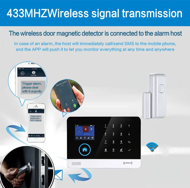 Detector de puerta GauTone de 433 MHz inalámbrico para el hogar, alertas del sistema de alarma, sensor de ventana 