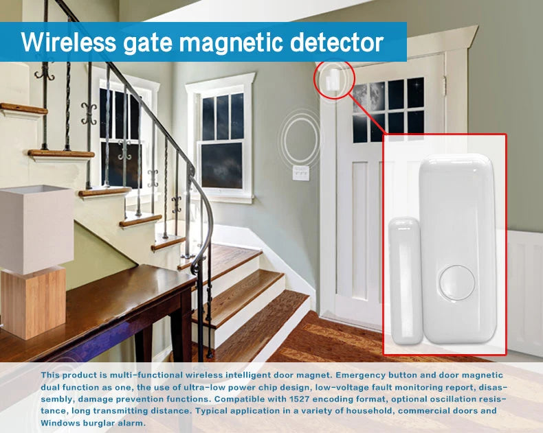 Detector de puerta GauTone de 433 MHz inalámbrico para el hogar, alertas del sistema de alarma, sensor de ventana 