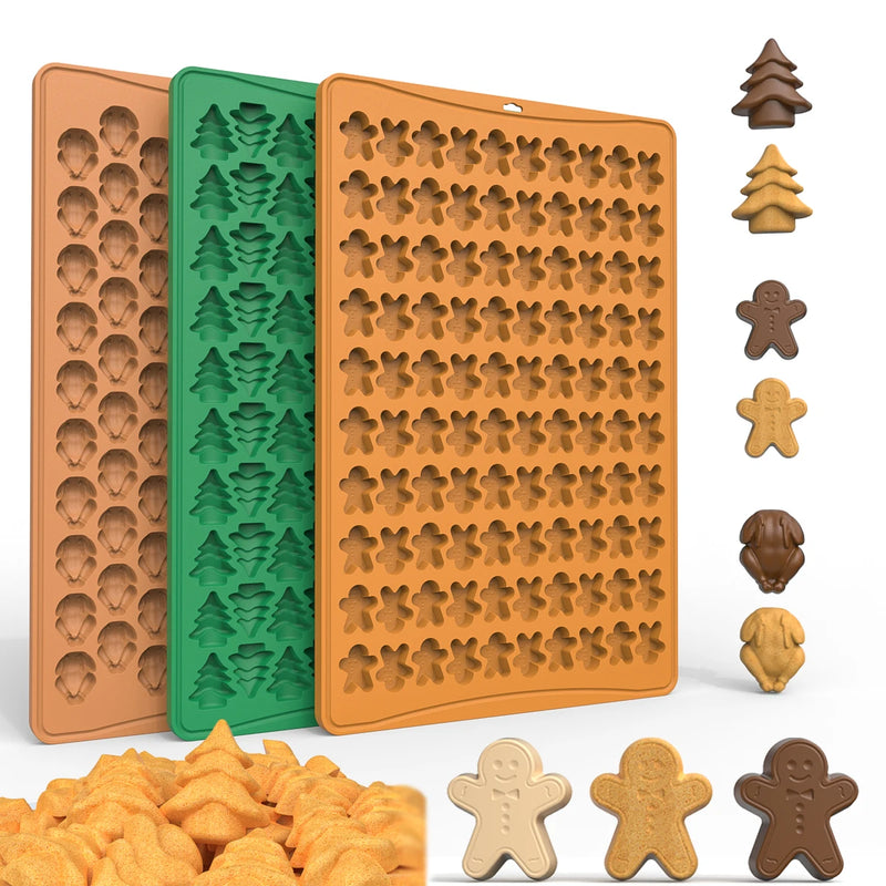 Gingerbread Man Silicone Baking Cookie Mold, Mini Pet Puppy Snack DIY Chocolate Molds, 100 Holes 