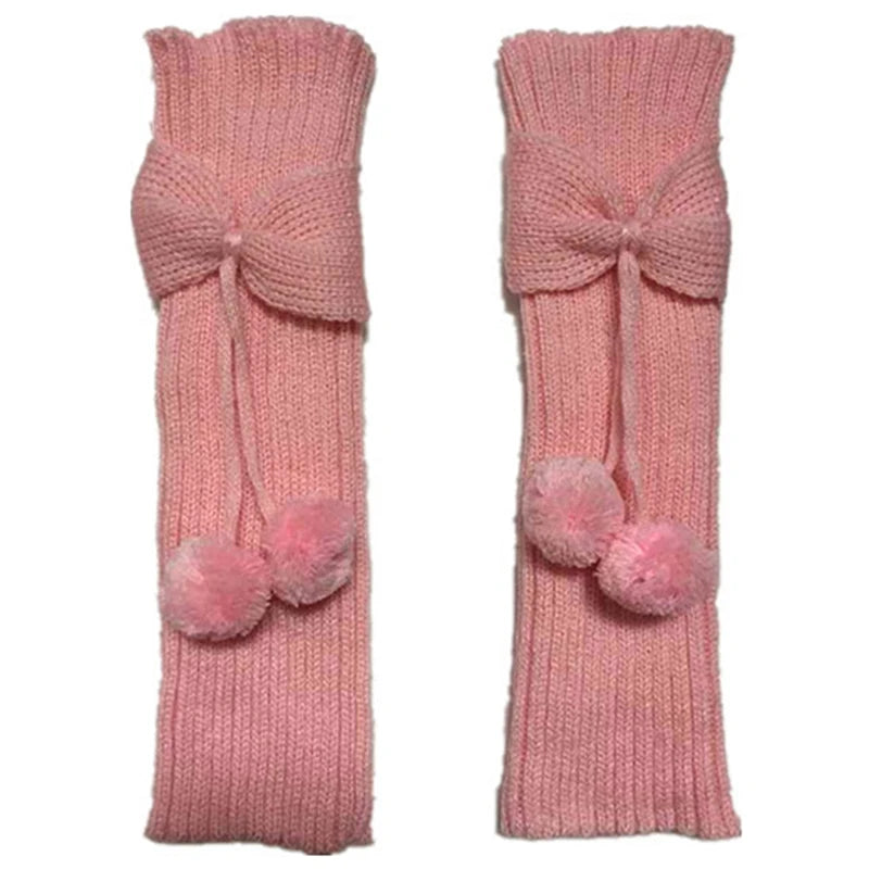 Girls' Bowknot Pompom Knit Leg Warmers, Boot Socks, Cuffs, Toppers, Christmas Gifts, Fashion, Kids 