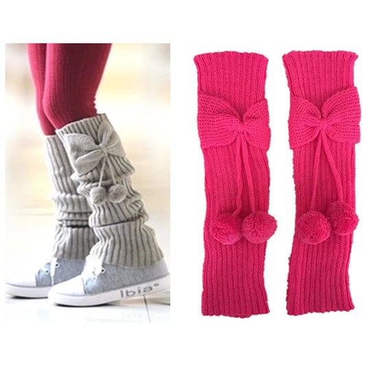 Girls' Bowknot Pompom Knit Leg Warmers, Meias Boot, Punhos, Toppers, Presentes de Natal, Moda, Crianças