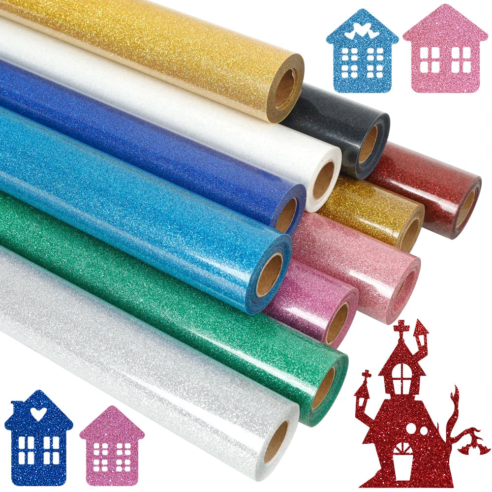 Glitter Heat Transfer Vinyl, Iron on HTV Vinyl for Shirts, Cameo, Easy to Cut, Weed for Heat Vinyl Design 