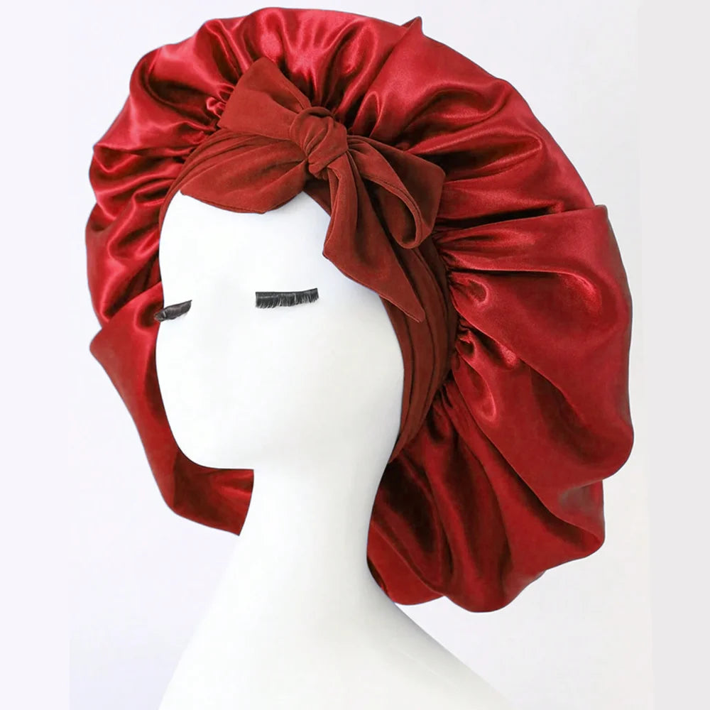 Gorro de cetim de seda ajustável Bonne para dormir gorro de cabelo com gravata para mulheres e homens