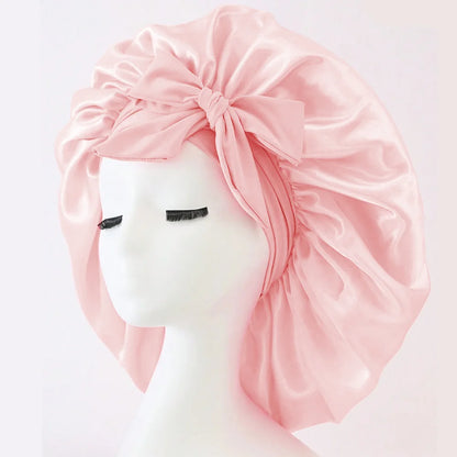 Gorro de dormir de satén de seda ajustable con lazo para mujeres y hombres. 