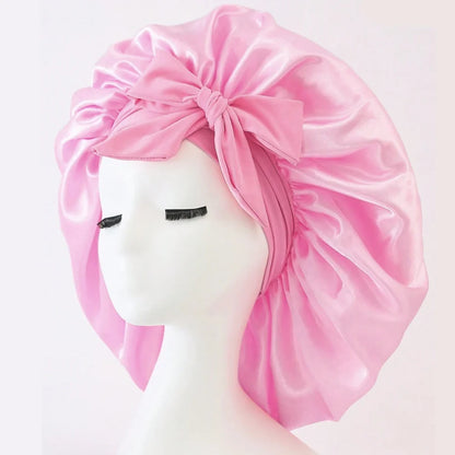 Gorro de dormir de satén de seda ajustable con lazo para mujeres y hombres. 