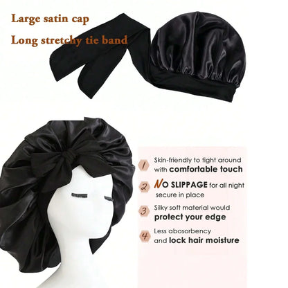 Gorro de dormir de satén de seda ajustable con lazo para mujeres y hombres. 