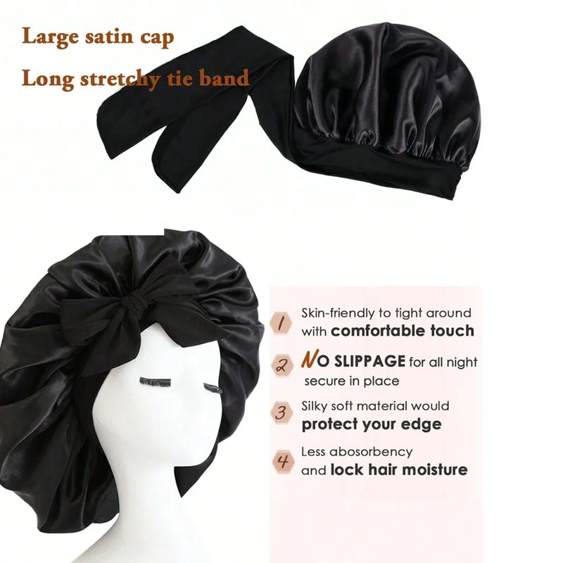 Gorro de cetim de seda ajustável Bonne para dormir gorro de cabelo com gravata para mulheres e homens