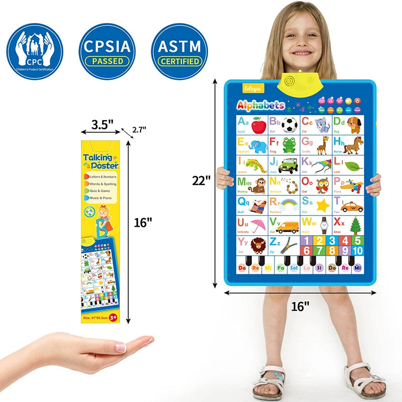 Póster musical electrónico con el alfabeto inglés, letras parlantes del alfabeto, juguete educativo para niños pequeños, regalo 