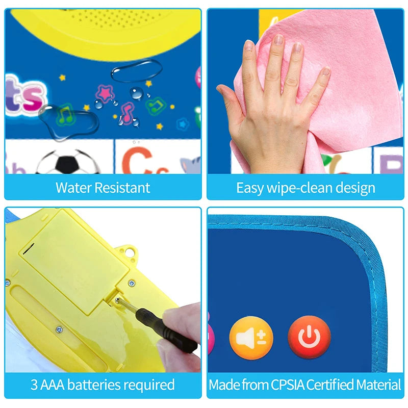 Gráfico eletrônico de parede do alfabeto inglês, letras abc falantes, pôster musical 123s, brinquedo educacional de aprendizagem para crianças pequenas, presentes