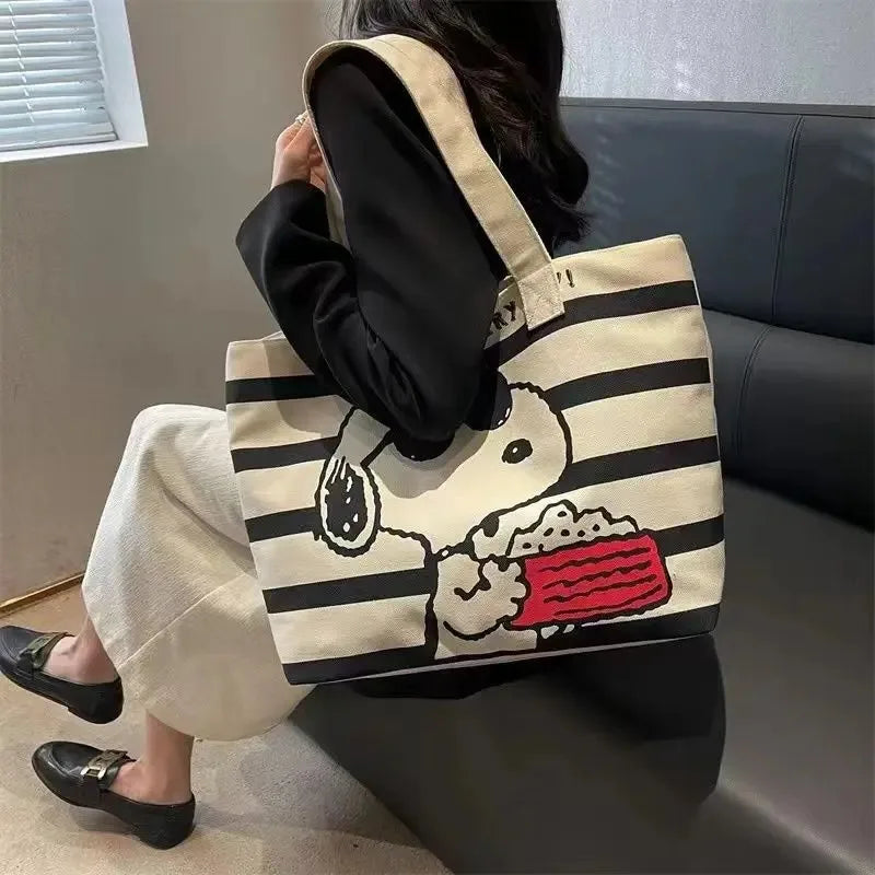 Grande capacidade dos desenhos animados Snoopy saco de lona para estudantes do sexo feminino, para segurar livros e comutar maternidade Checkup Tote, bonito mamãe saco