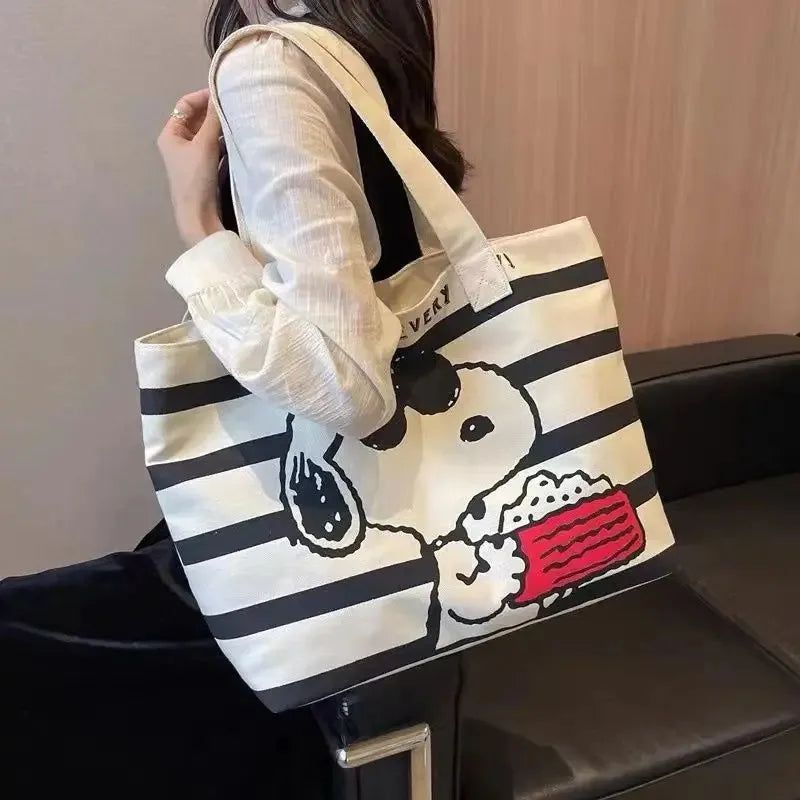 Grande capacidade dos desenhos animados Snoopy saco de lona para estudantes do sexo feminino, para segurar livros e comutar maternidade Checkup Tote, bonito mamãe saco