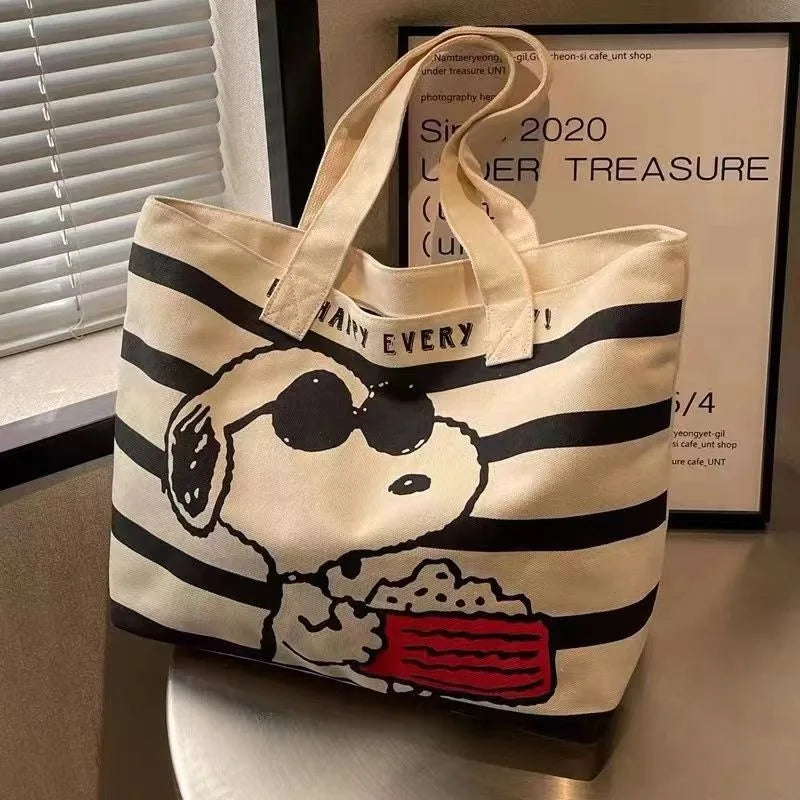 Grande capacidade dos desenhos animados Snoopy saco de lona para estudantes do sexo feminino, para segurar livros e comutar maternidade Checkup Tote, bonito mamãe saco